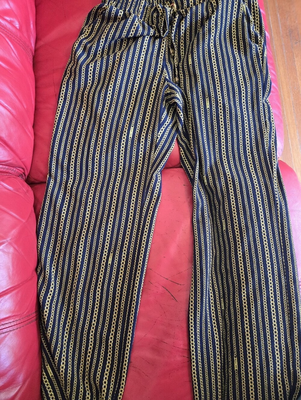Navy & Gold Chain-Print Drawstring Pants - Picture 7 of 7